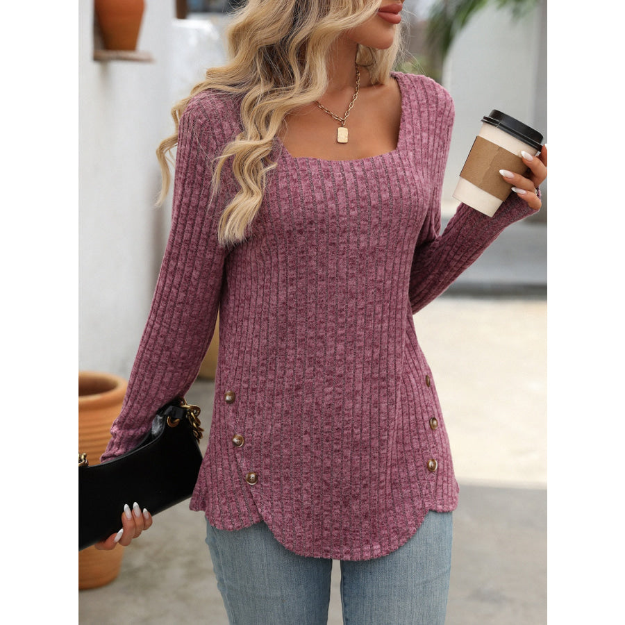 Square Neck Long Sleeve T-Shirt Apparel and Accessories