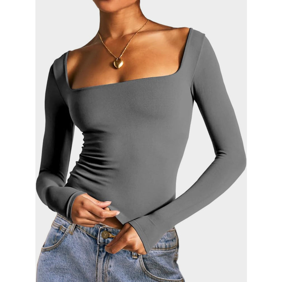 Square Neck Long Sleeve T-Shirt Apparel and Accessories