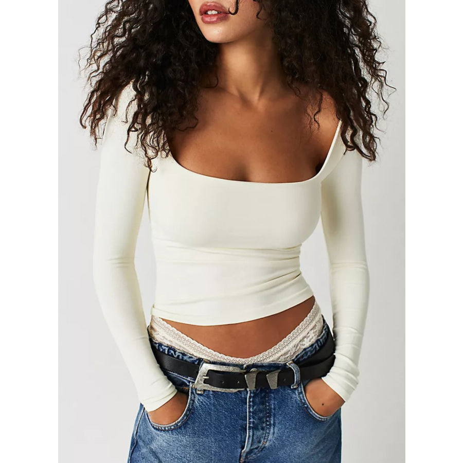 Square Neck Long Sleeve T-Shirt Apparel and Accessories