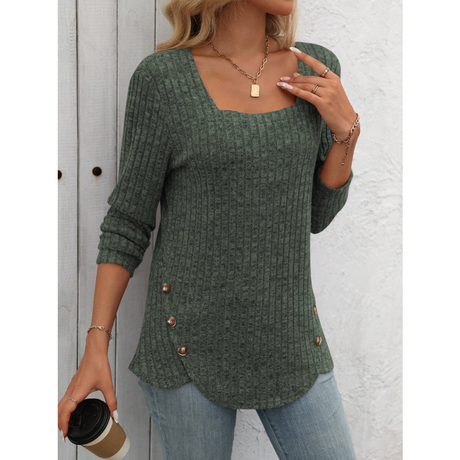 Square Neck Long Sleeve T-Shirt Apparel and Accessories