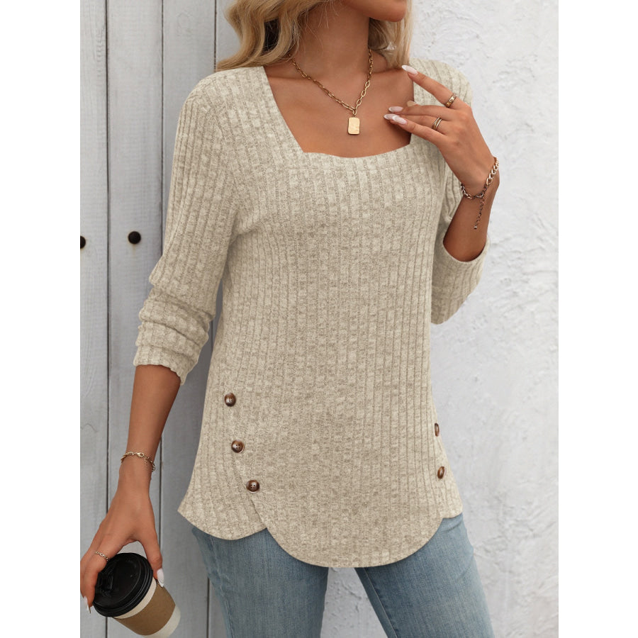 Square Neck Long Sleeve T-Shirt Apparel and Accessories