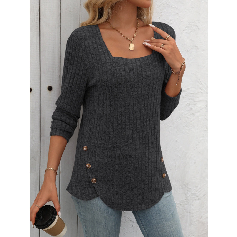 Square Neck Long Sleeve T-Shirt Apparel and Accessories