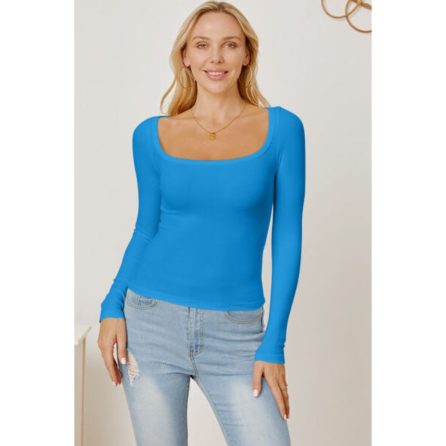 Square Neck Long Sleeve T-Shirt Azure / S Clothing