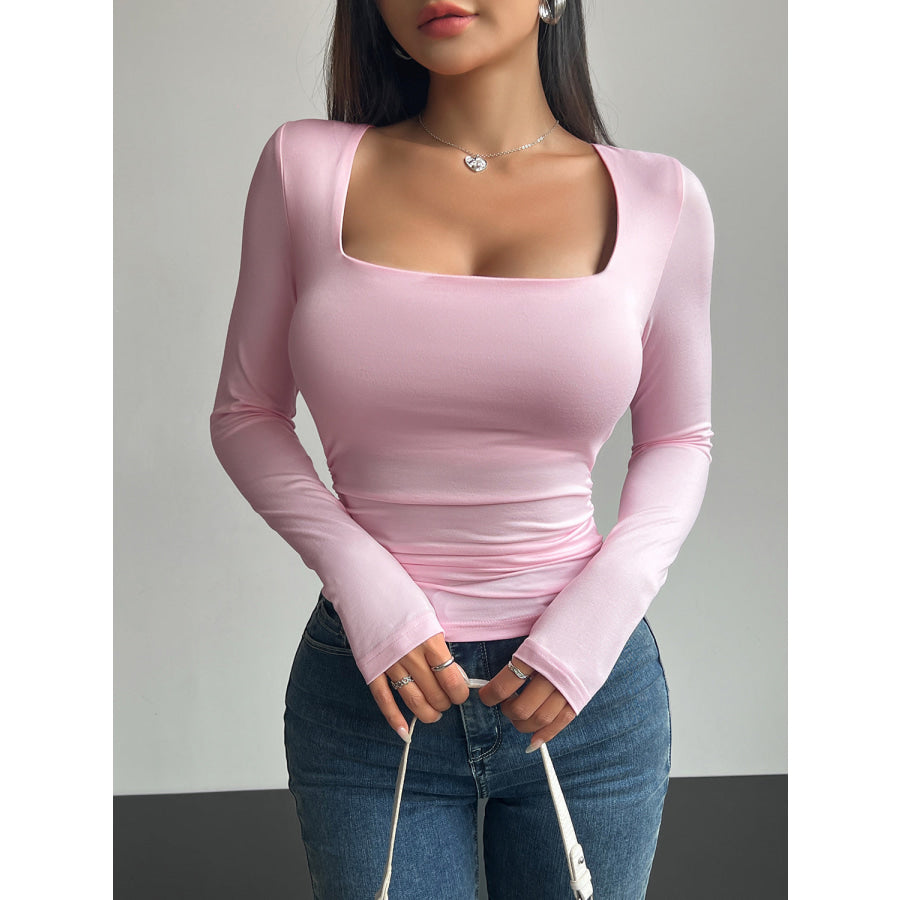 Square Neck Long Sleeve T-Shirt Blush Pink / S Apparel and Accessories