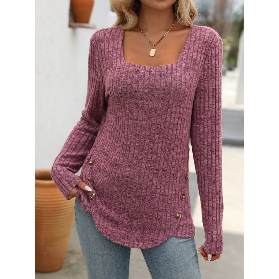 Square Neck Long Sleeve T-Shirt Cerise / S Apparel and Accessories