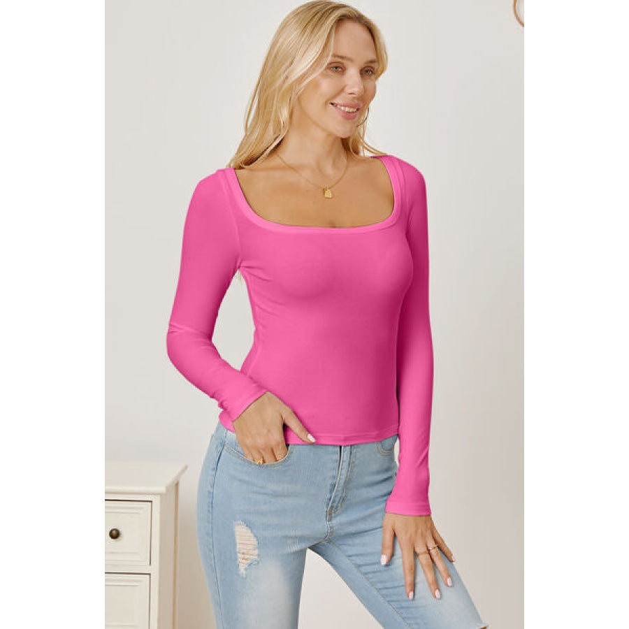 Square Neck Long Sleeve T-Shirt Clothing