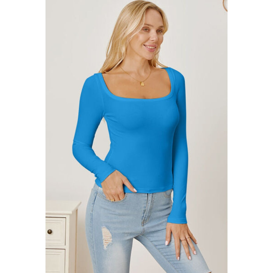 Square Neck Long Sleeve T-Shirt Clothing