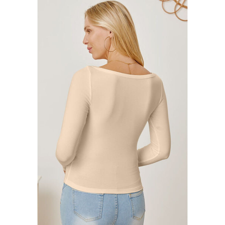 Square Neck Long Sleeve T-Shirt Clothing