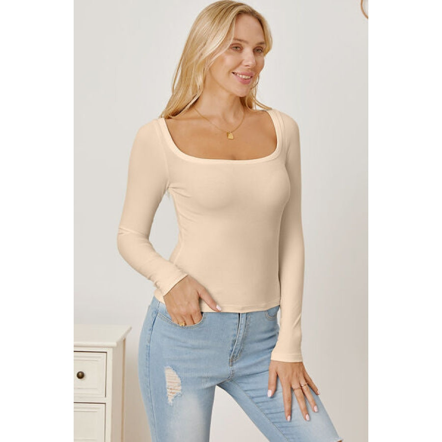 Square Neck Long Sleeve T-Shirt Clothing