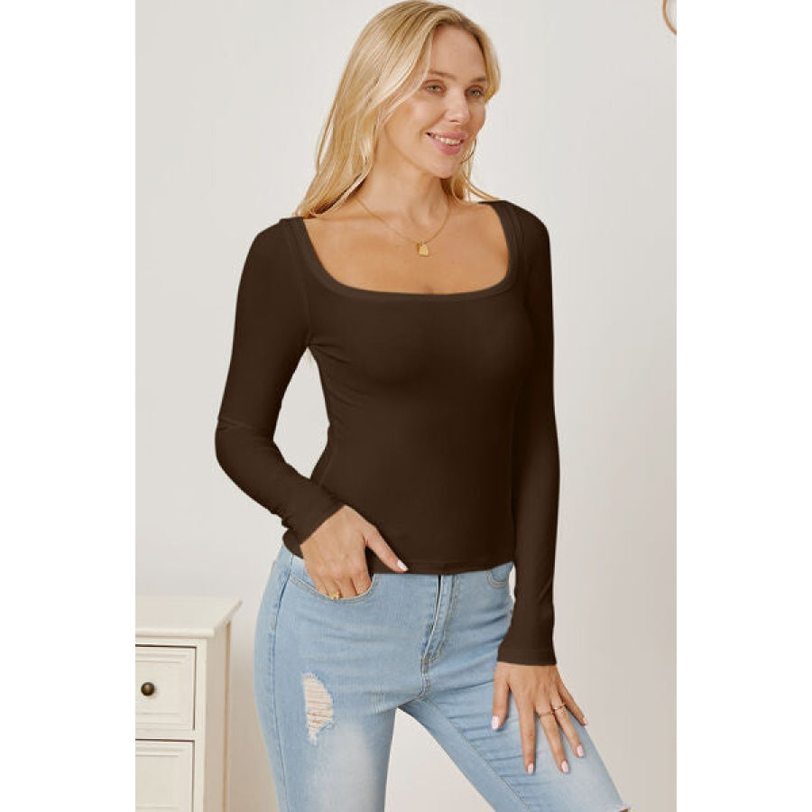 Square Neck Long Sleeve T-Shirt Clothing