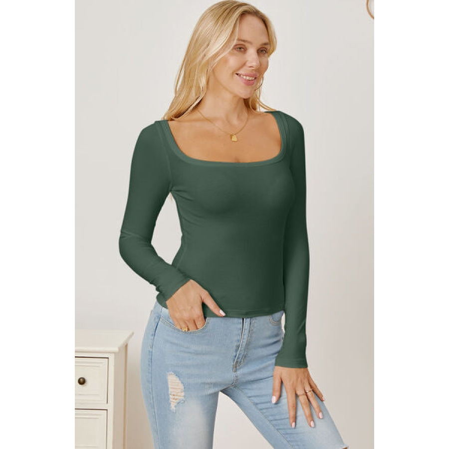 Square Neck Long Sleeve T-Shirt Clothing