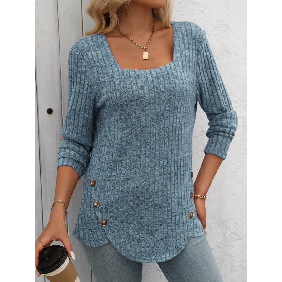 Square Neck Long Sleeve T-Shirt French Blue / S Apparel and Accessories