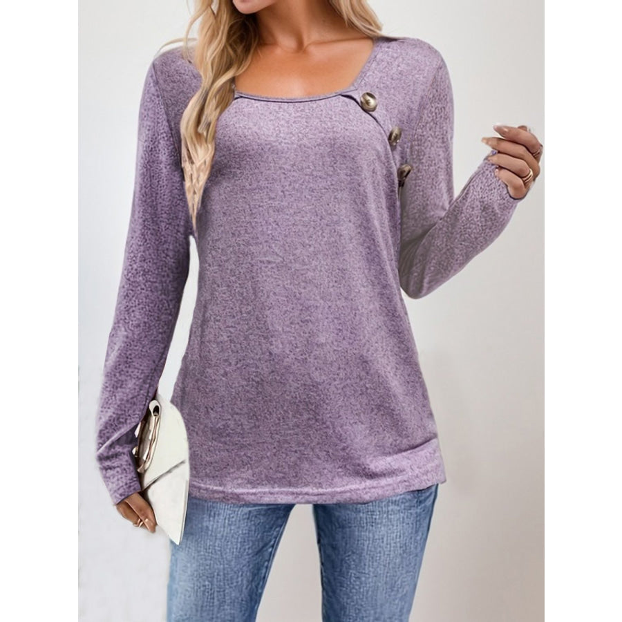 Square Neck Long Sleeve T-Shirt Lavender / S Apparel and Accessories