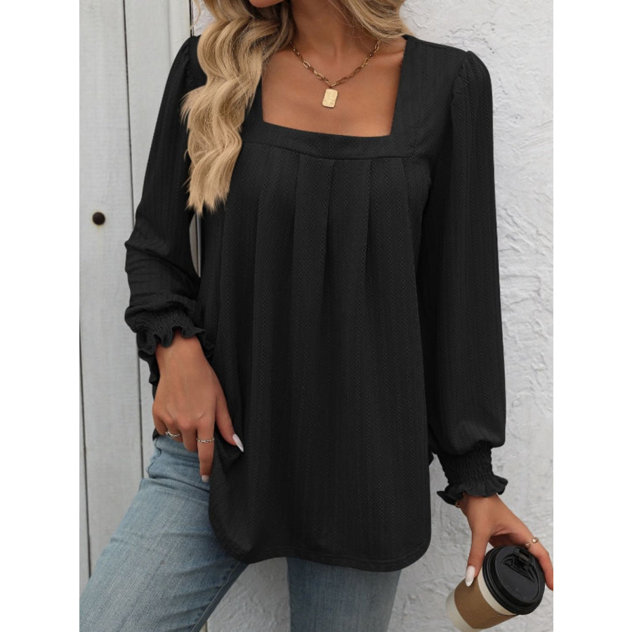 Square Neck Long Sleeve Top Black / S Apparel and Accessories