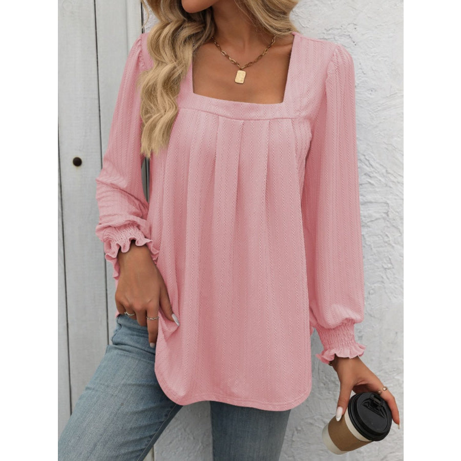 Square Neck Long Sleeve Top Dusty Pink / S Apparel and Accessories