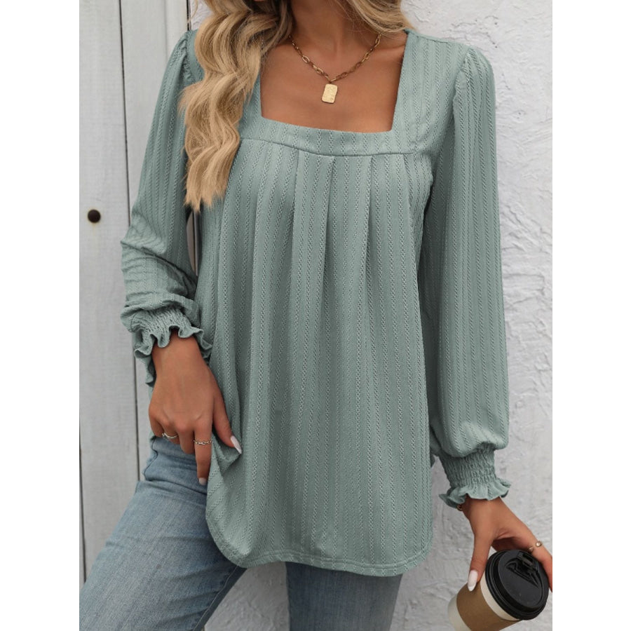 Square Neck Long Sleeve Top Sage / S Apparel and Accessories