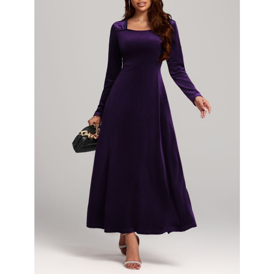 Square Neck Long Sleeve Velvet Dress Apparel and Accessories