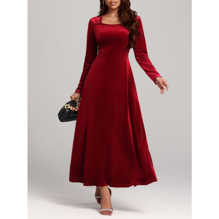 Square Neck Long Sleeve Velvet Dress Apparel and Accessories