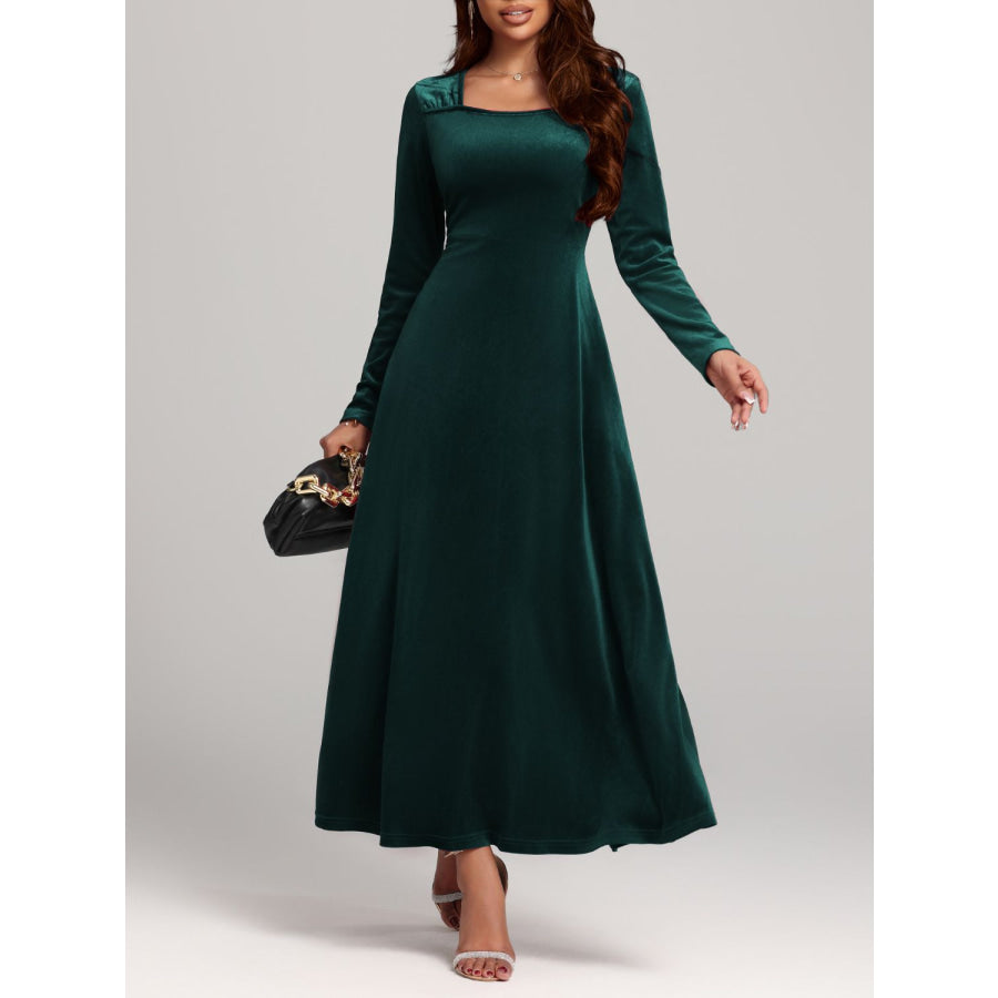 Square Neck Long Sleeve Velvet Dress Apparel and Accessories