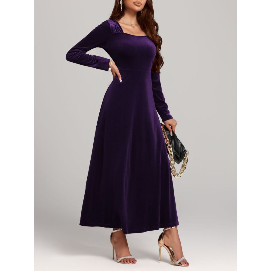 Square Neck Long Sleeve Velvet Dress Apparel and Accessories