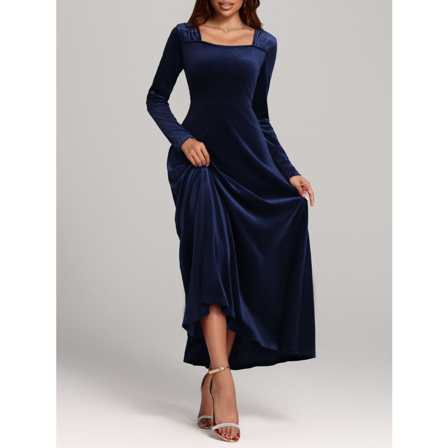 Square Neck Long Sleeve Velvet Dress Apparel and Accessories