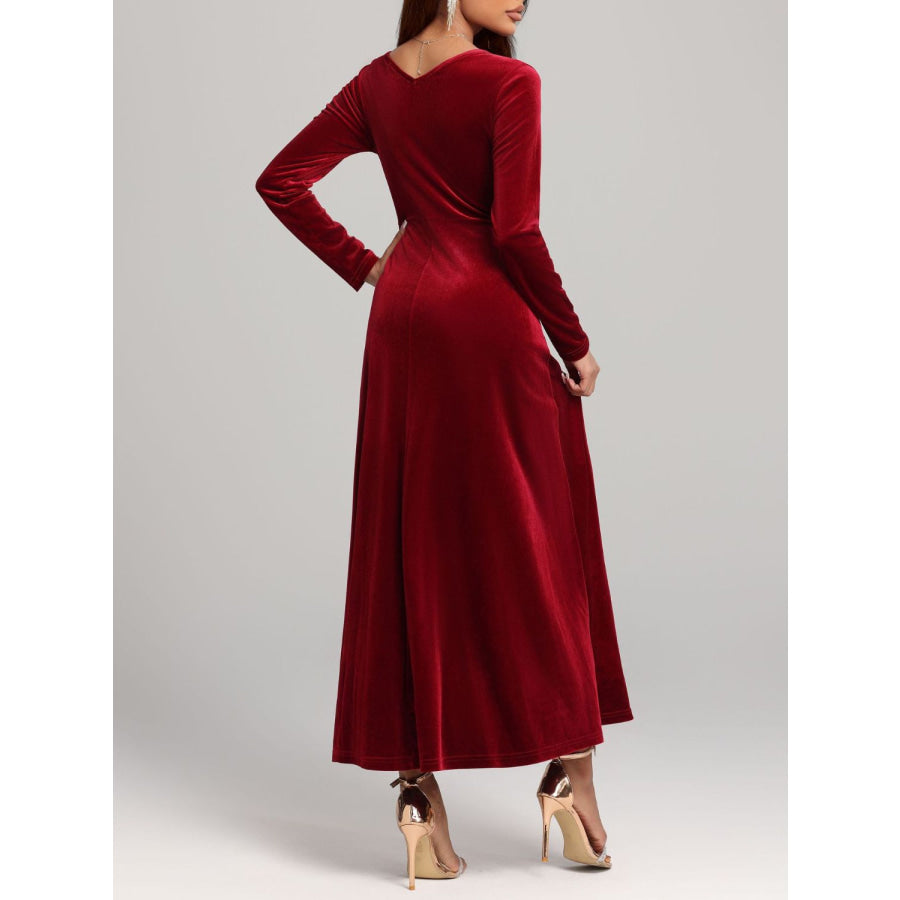 Square Neck Long Sleeve Velvet Dress Deep Red / S Apparel and Accessories