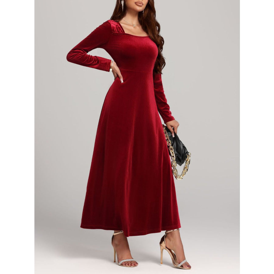 Square Neck Long Sleeve Velvet Dress Apparel and Accessories