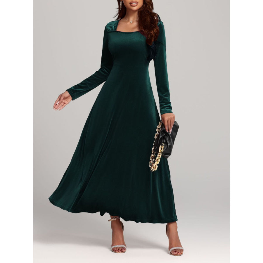 Square Neck Long Sleeve Velvet Dress Apparel and Accessories