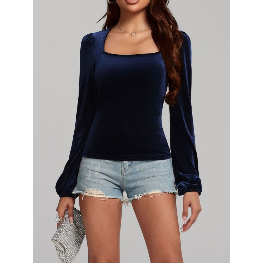 Square Neck Long Sleeve Velvet Top Apparel and Accessories