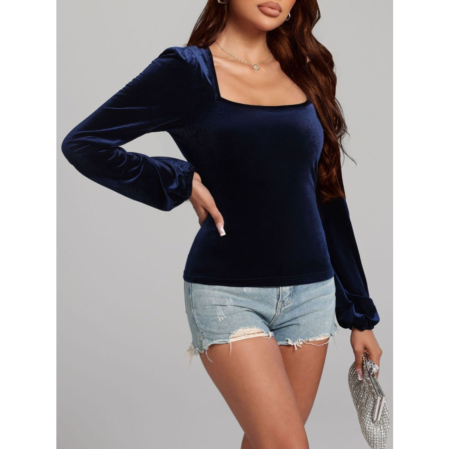 Square Neck Long Sleeve Velvet Top Apparel and Accessories