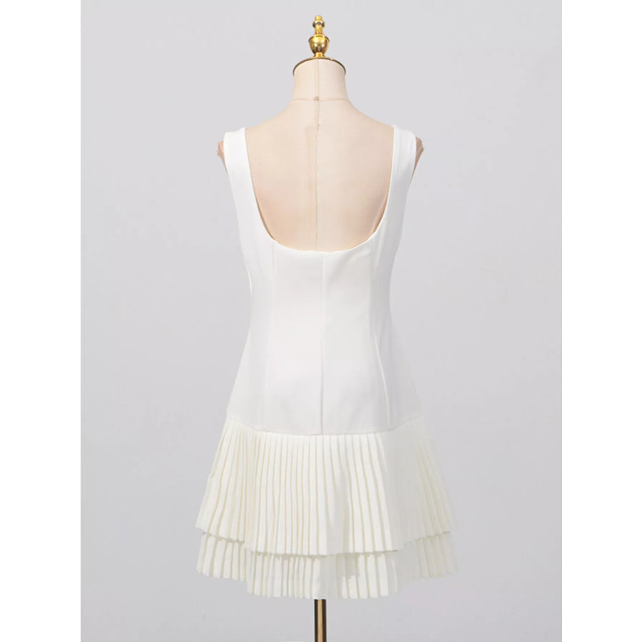 Square Neck Pleated Mini Dress Apparel and Accessories
