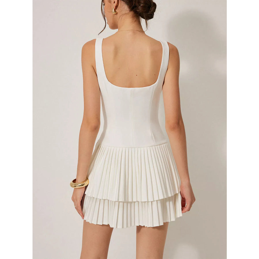 Square Neck Pleated Mini Dress Apparel and Accessories