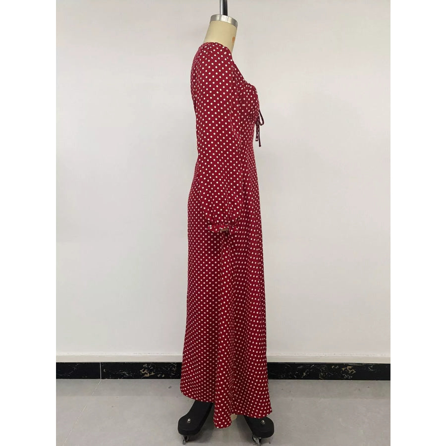 Square Neck Polka Dot Long Sleeve Maxi Dress Apparel and Accessories
