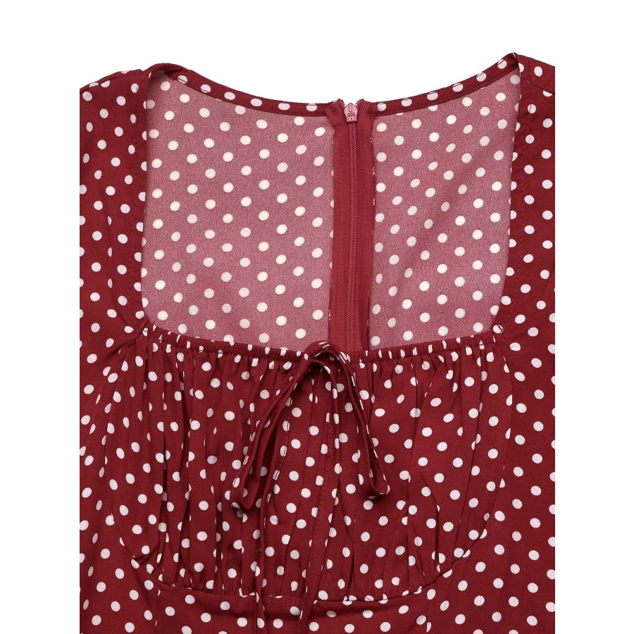 Square Neck Polka Dot Long Sleeve Maxi Dress Apparel and Accessories