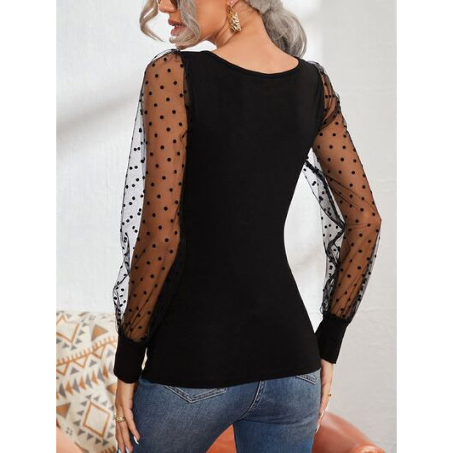 Square Neck Polka Dot Long Sleeve T - Shirt Apparel and Accessories