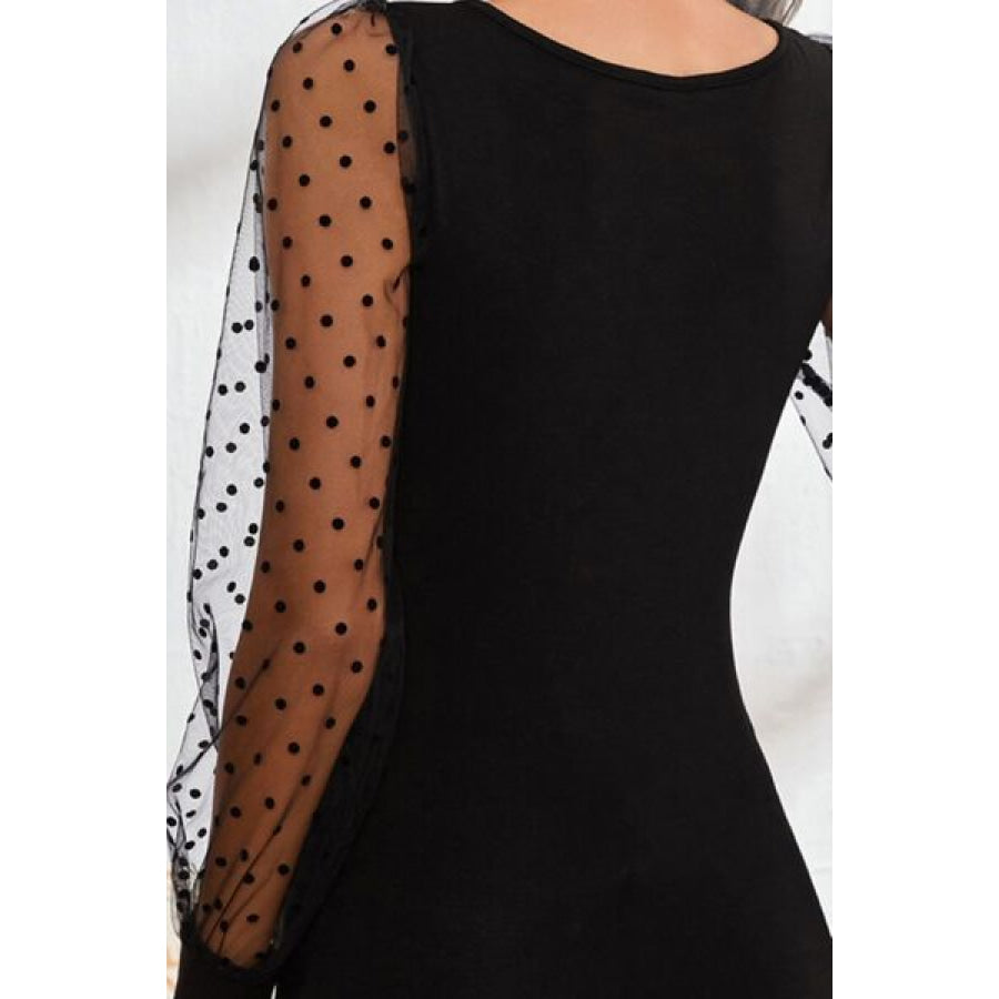 Square Neck Polka Dot Long Sleeve T - Shirt Apparel and Accessories