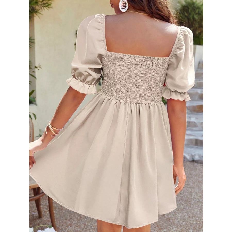 Square Neck Puff Sleeve A-Line Mini Dress Apparel and Accessories
