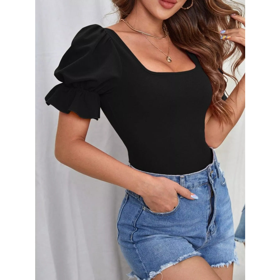 Square Neck Puff Sleeve Bodysuit Apparel and Accessories