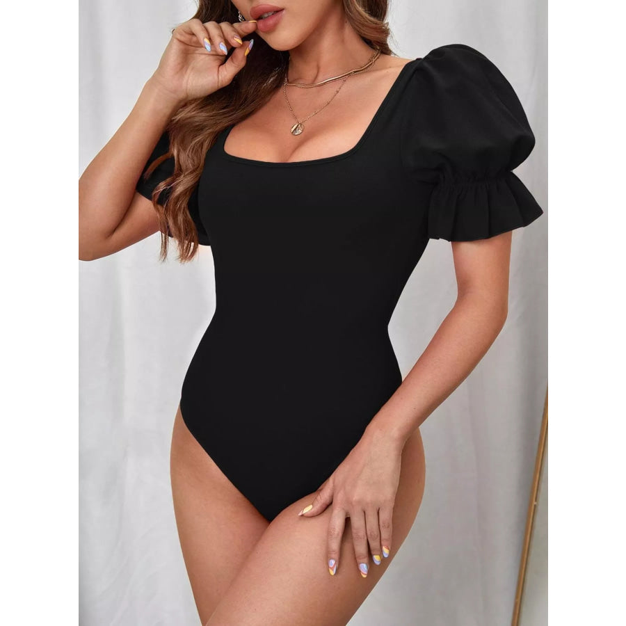 Square Neck Puff Sleeve Bodysuit Apparel and Accessories