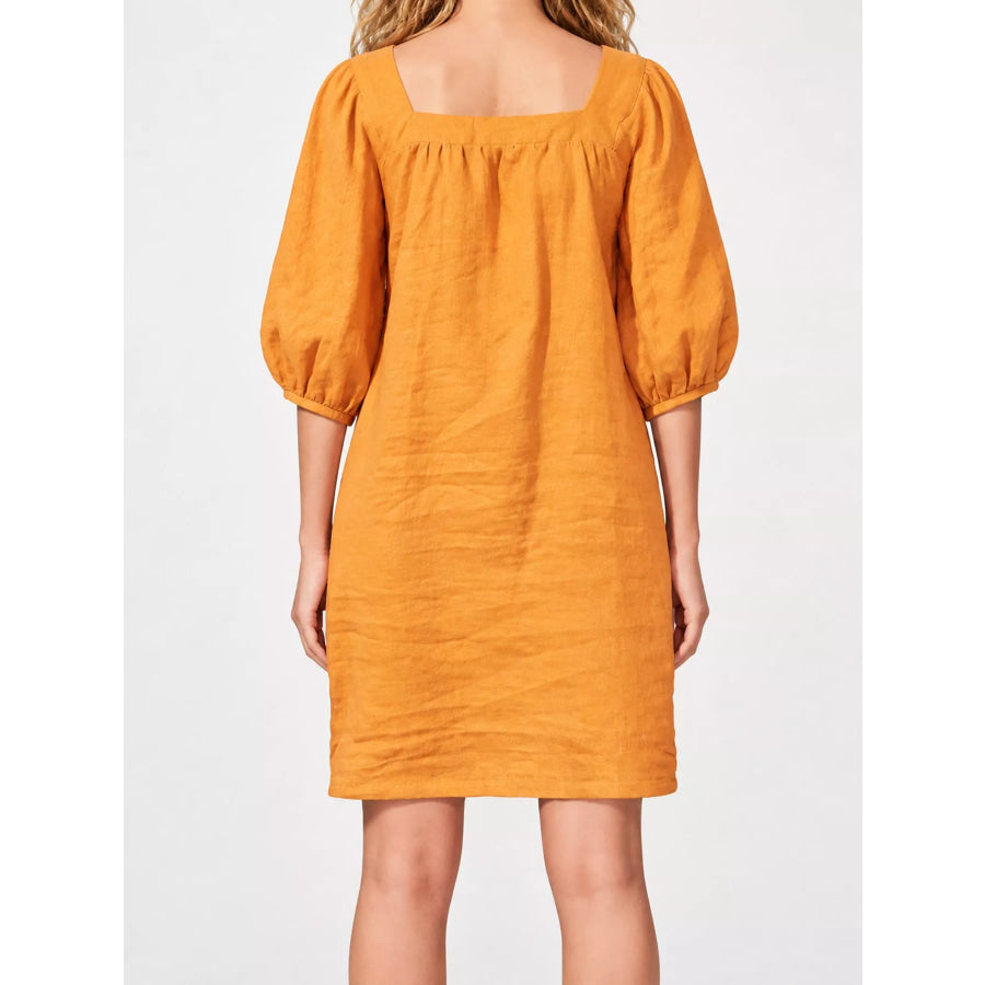 Square Neck Puff Sleeve Mini Dress Green / S Apparel and Accessories