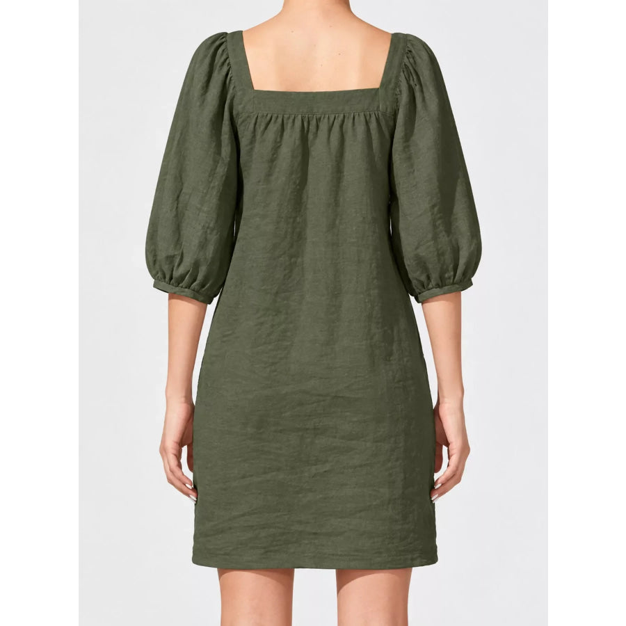 Square Neck Puff Sleeve Mini Dress Apparel and Accessories