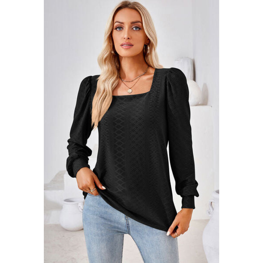 Square Neck Puff Sleeve T - Shirt Black / S Apparel and Accessories