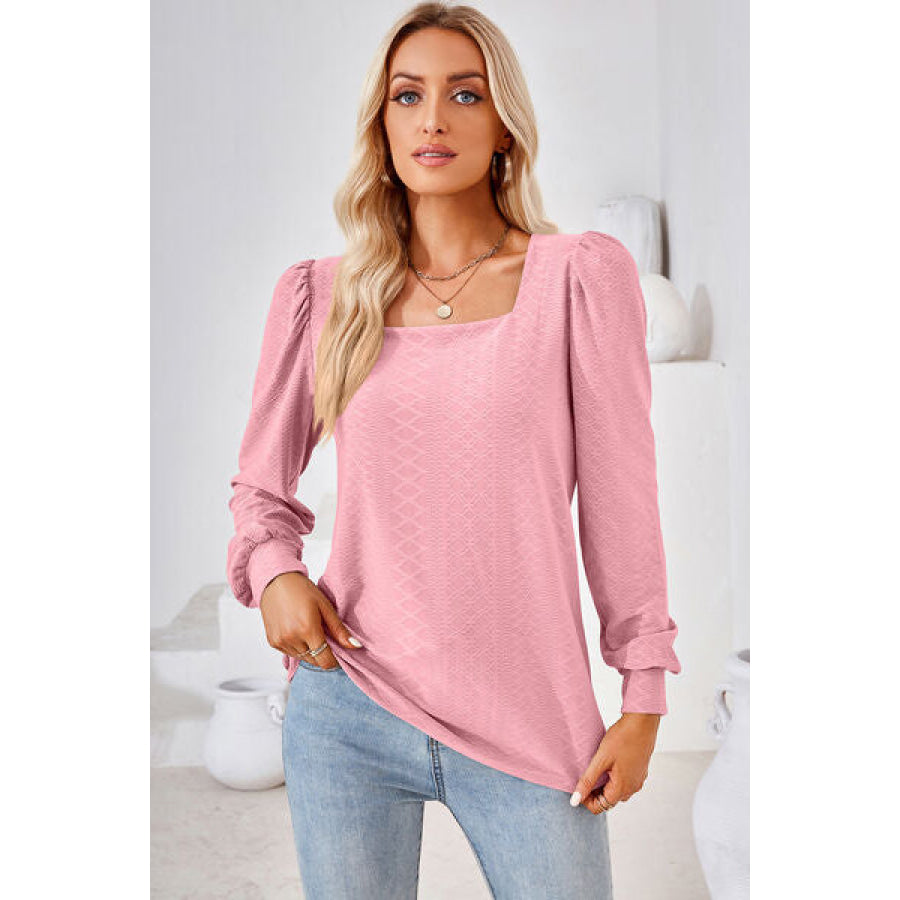 Square Neck Puff Sleeve T - Shirt Blush Pink / S Apparel and Accessories