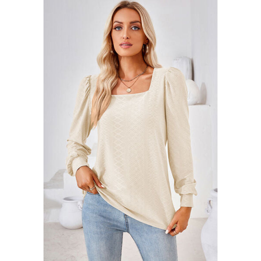 Square Neck Puff Sleeve T - Shirt Ivory / S Apparel and Accessories