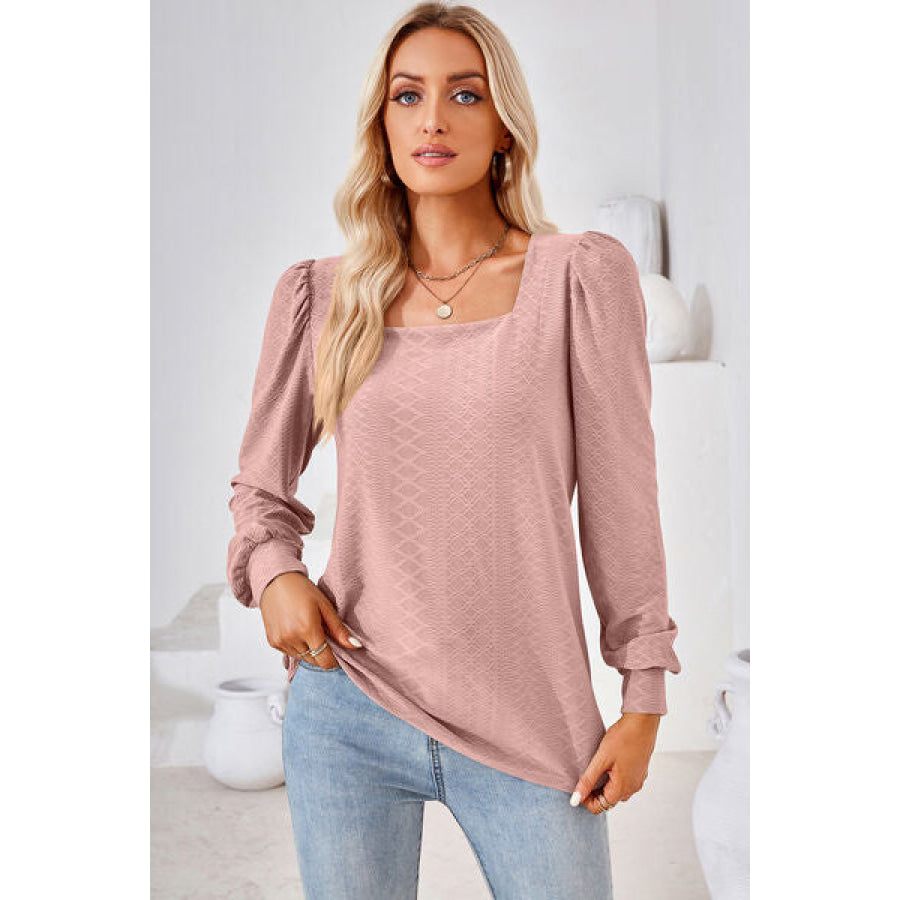 Square Neck Puff Sleeve T - Shirt Pale Blush / S Apparel and Accessories