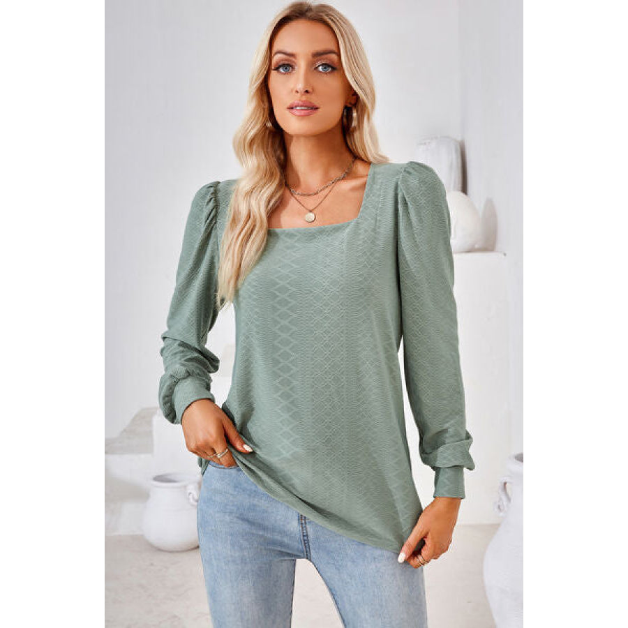 Square Neck Puff Sleeve T - Shirt Sage / S Apparel and Accessories