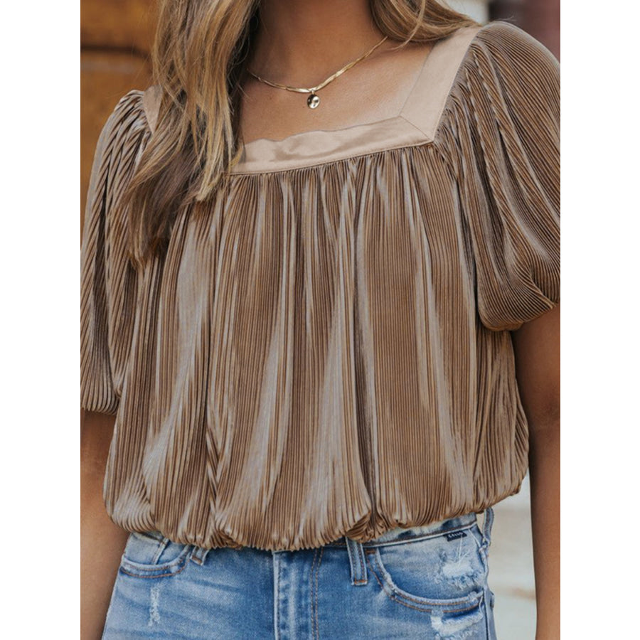 Square Neck Puff Sleeve Top Coffee Brown / S Apparel and Accessories