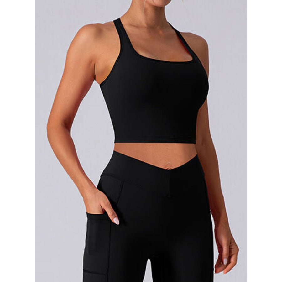 Square Neck Racerback Cropped Tank Black / S Apparel and Accessories