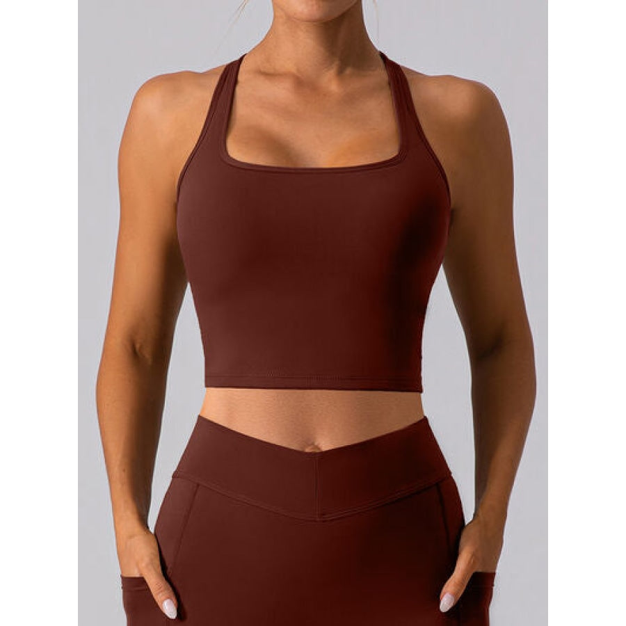 Square Neck Racerback Cropped Tank Chestnut / S Apparel and Accessories