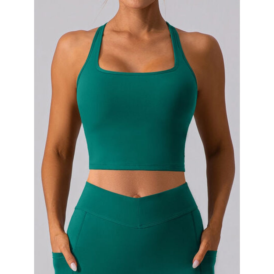 Square Neck Racerback Cropped Tank Green / S Apparel and Accessories